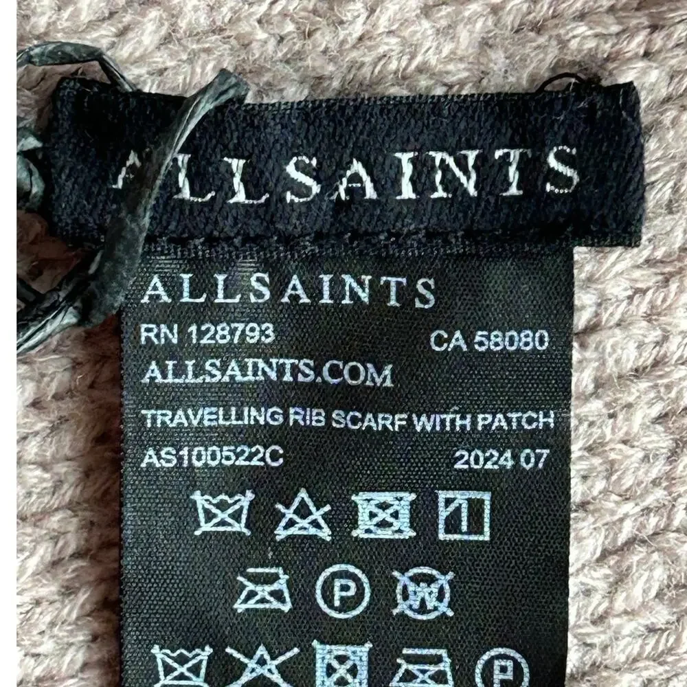 All Saints Gray Ribbed Scarf 70% Acrylic 30% Wool